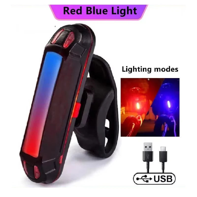 Bike Rear Tail Light USB Rechargeable Red Blue LED Bright Taillight Fit On Any Bicycle/Helmet Easy To Install For Cycling Safety