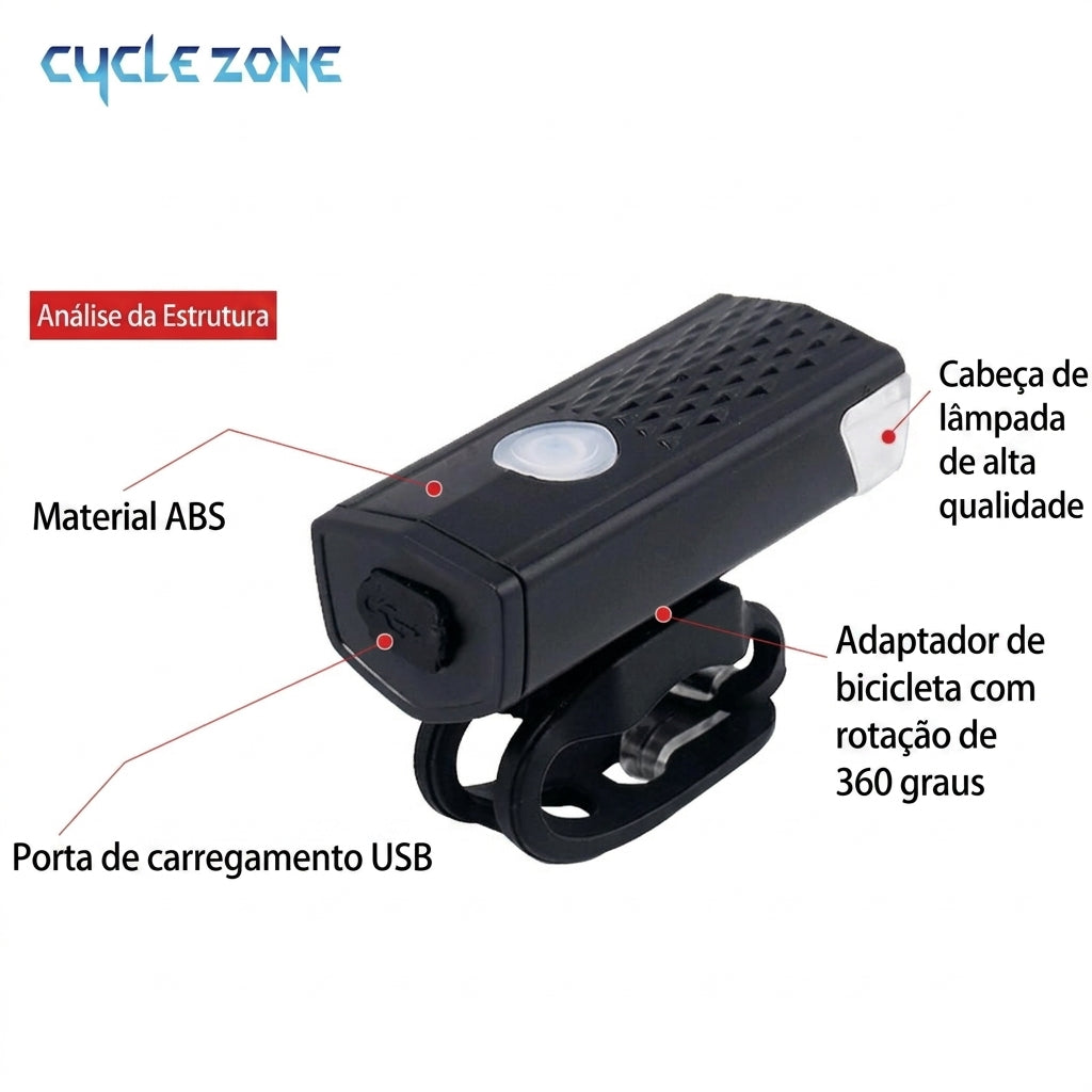Kit Farol e Lanterna Traseira LED para Bicicleta | Recarregável e À Prova D'água