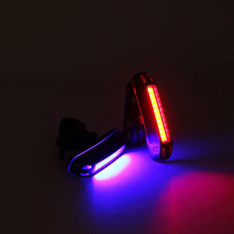 Bike Rear Tail Light USB Rechargeable Red Blue LED Bright Taillight Fit On Any Bicycle/Helmet Easy To Install For Cycling Safety