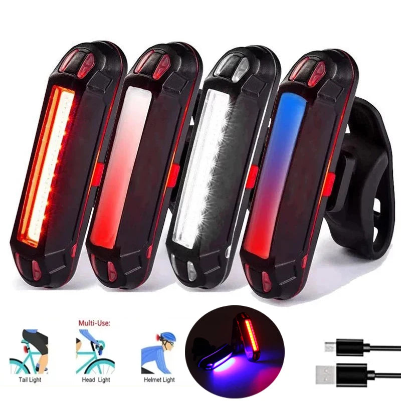 Bike Rear Tail Light USB Rechargeable Red Blue LED Bright Taillight Fit On Any Bicycle/Helmet Easy To Install For Cycling Safety