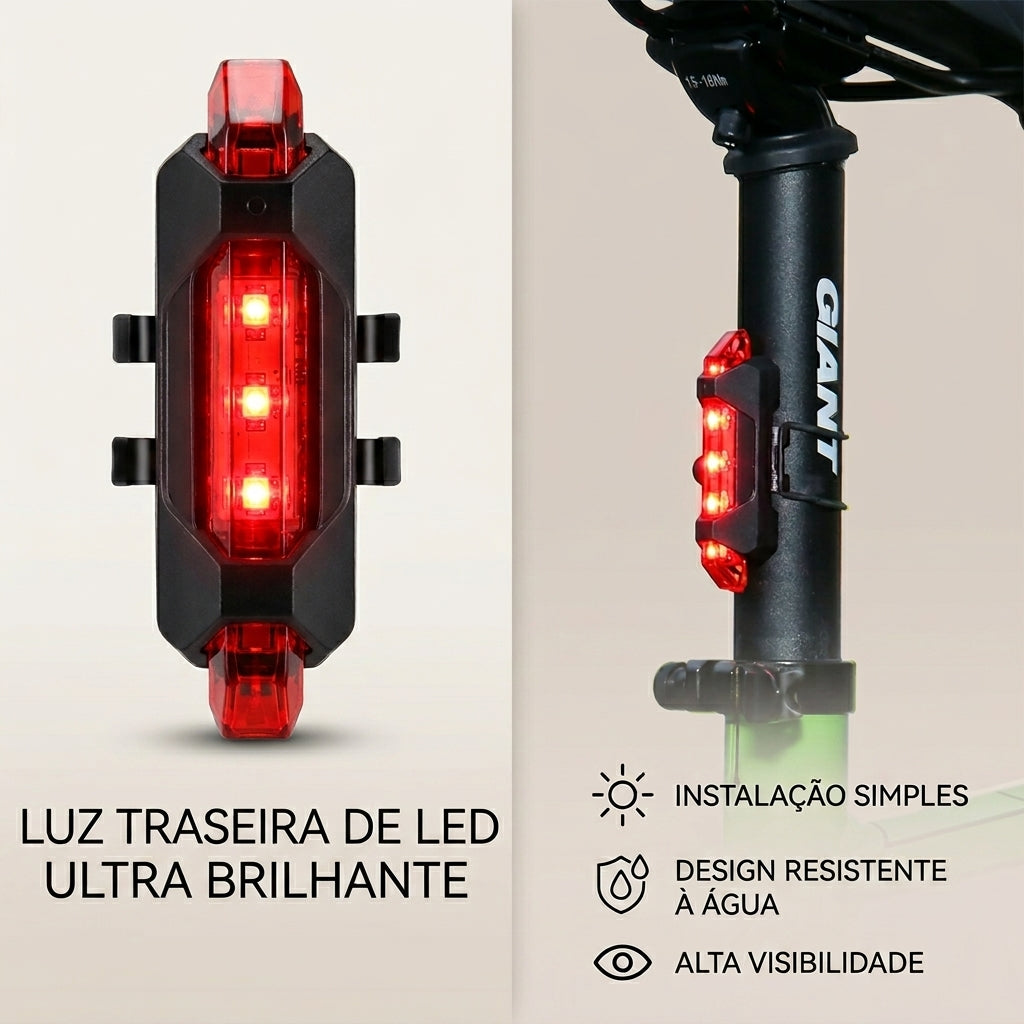 Lanterna Traseira de Alerta X-TIGER: Iluminação LED Recarregável