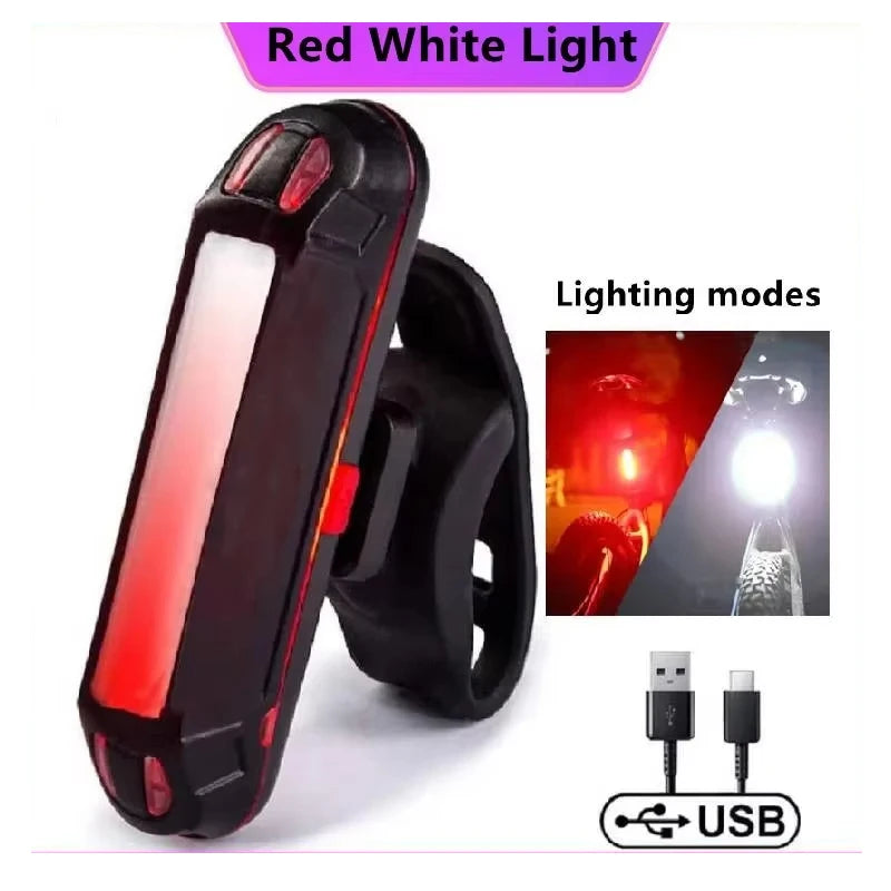 Bike Rear Tail Light USB Rechargeable Red Blue LED Bright Taillight Fit On Any Bicycle/Helmet Easy To Install For Cycling Safety