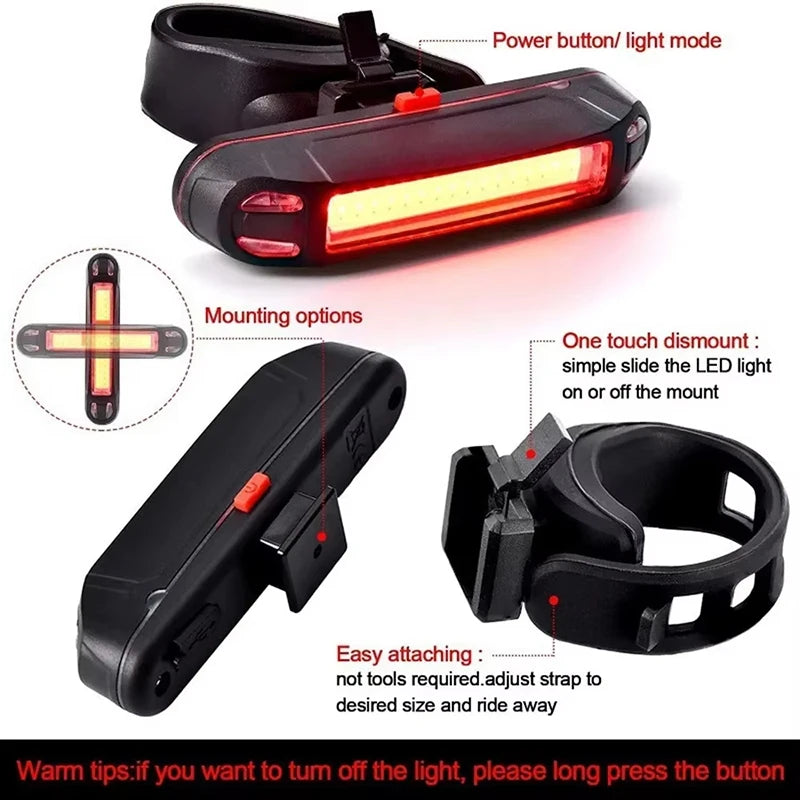 Bike Rear Tail Light USB Rechargeable Red Blue LED Bright Taillight Fit On Any Bicycle/Helmet Easy To Install For Cycling Safety