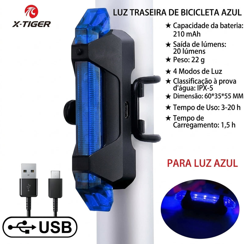 Lanterna Traseira de Alerta X-TIGER: Iluminação LED Recarregável